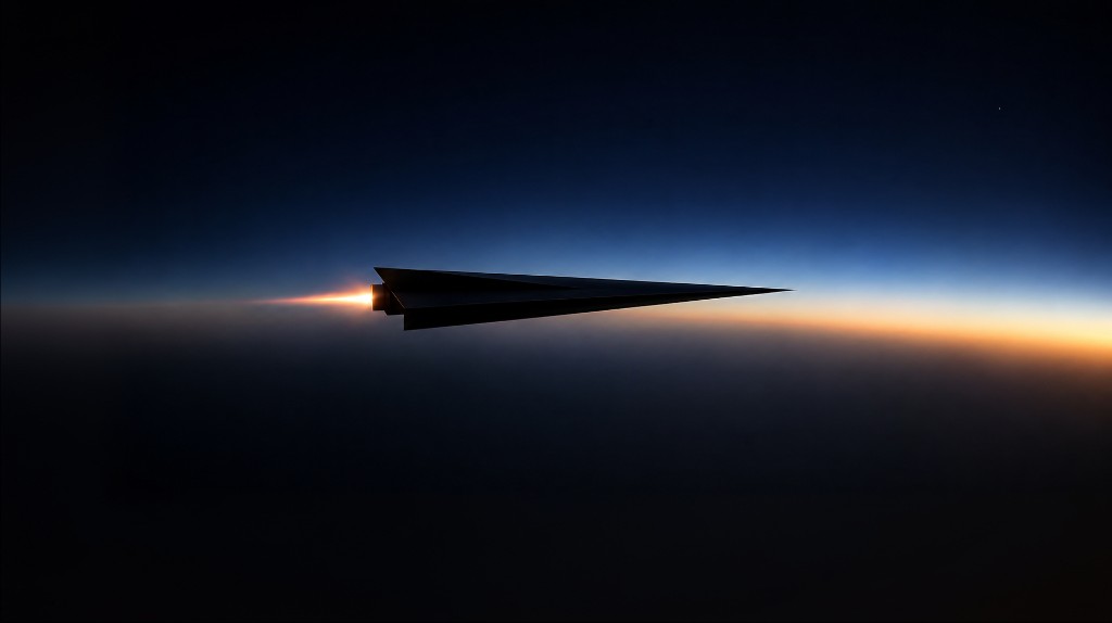 Supersonic interceptor in flight with propulsion glow
